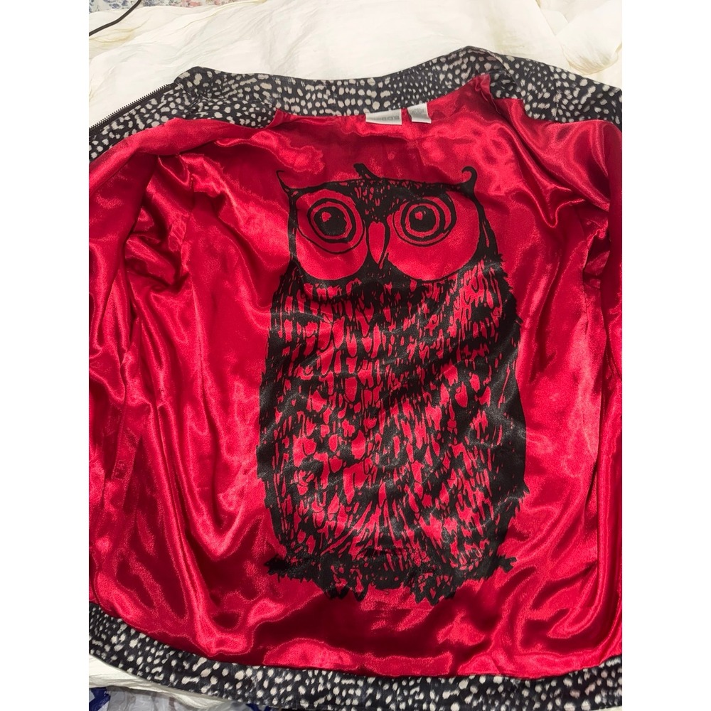 Chicos Animal print zip front red satin owl lining size 3 - Picture 5 of 8